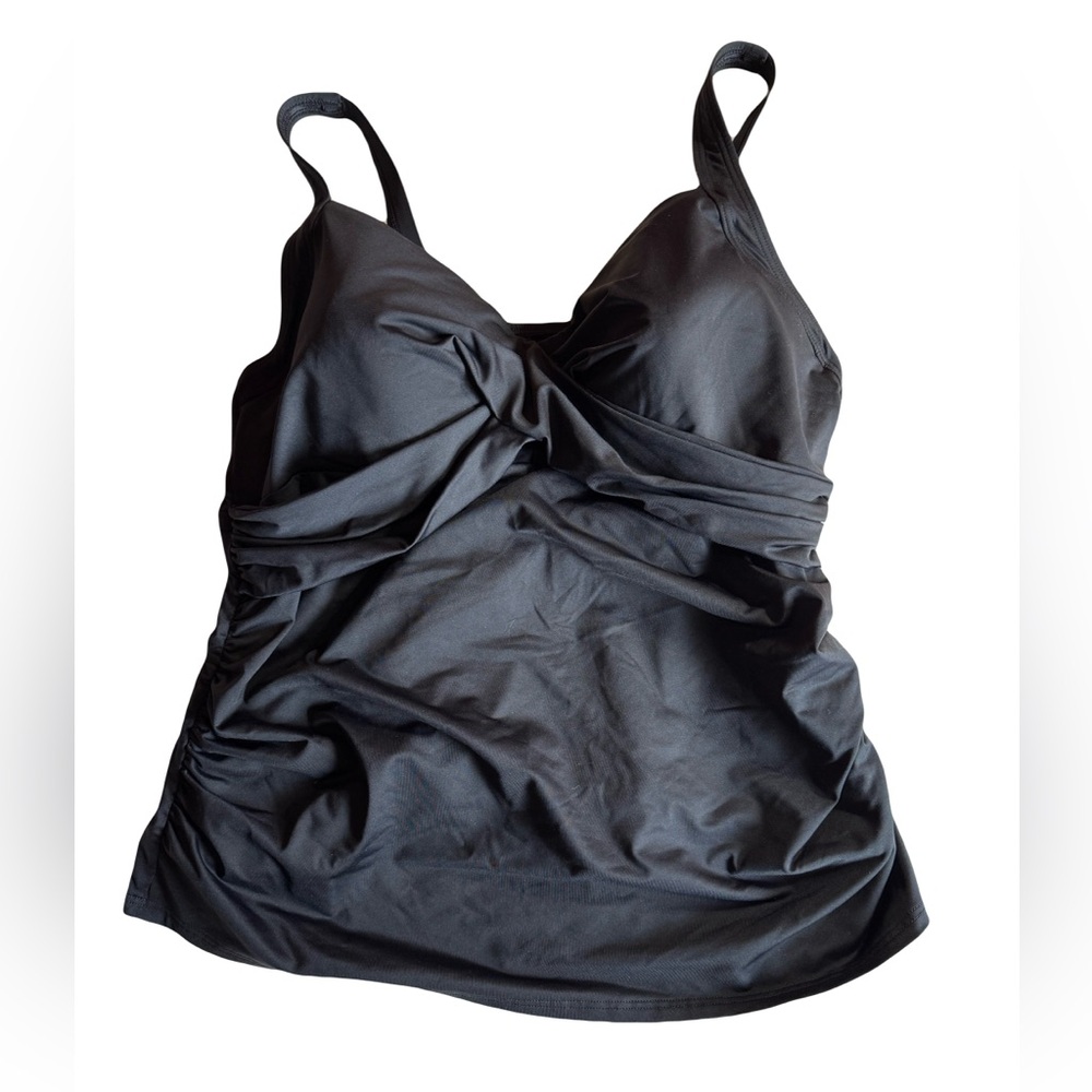 Land's End Underwire Swim Top Tankini, Black, Size 18W